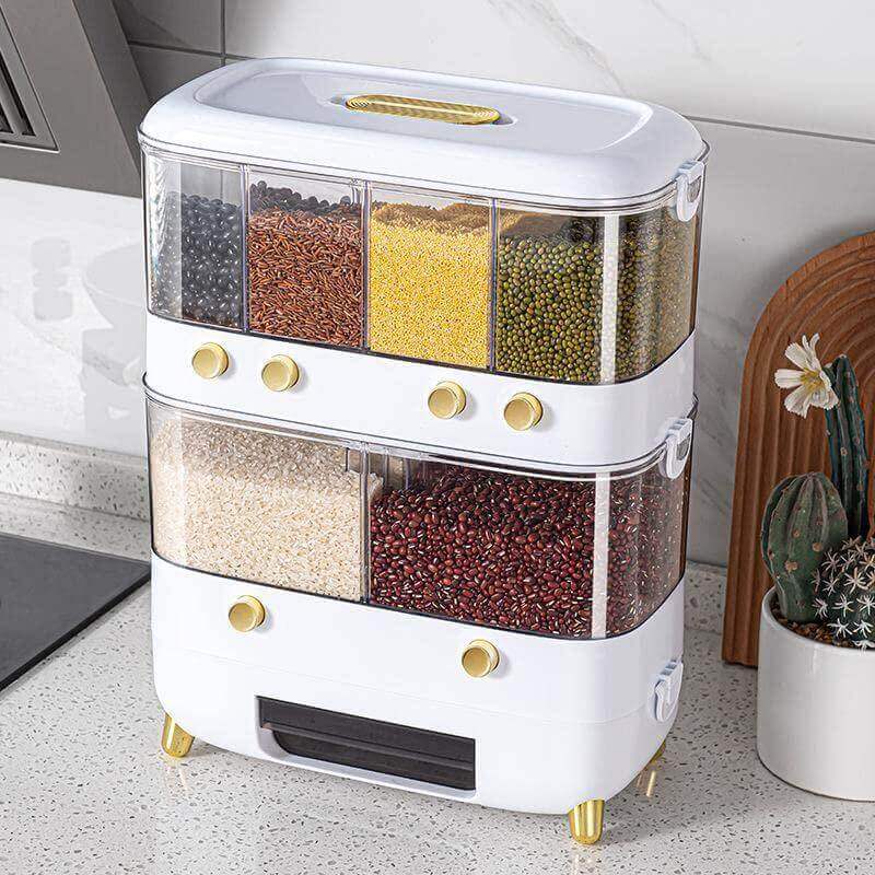 4-grid Rotatable Air Tight Food Storage, Cereal Dispenser, Rice Dispenser,  Multipurpose Food Storage Container Colour: Green 