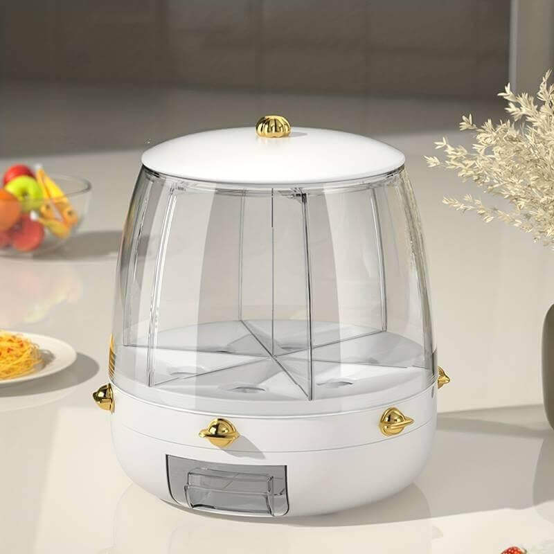 Rotating Rice Dispenser, Rice and Grain Storage Container, 6 Grid Airtight One Click Output Dry Food Sealed Grains Cans - enyaa