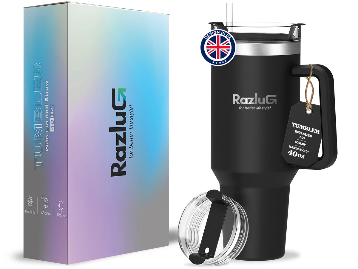 Razlug 40oz Tumbler Insulated Travel Cup with Straw Lid Black Classic - ENYAA