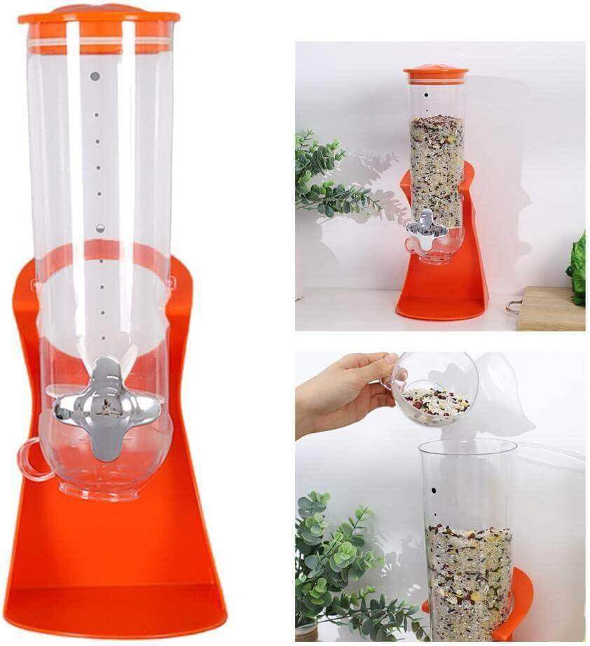 Single Orange Plastic White Transparent Dry Food Cereal Dispenser for Pet Food - ENYAA