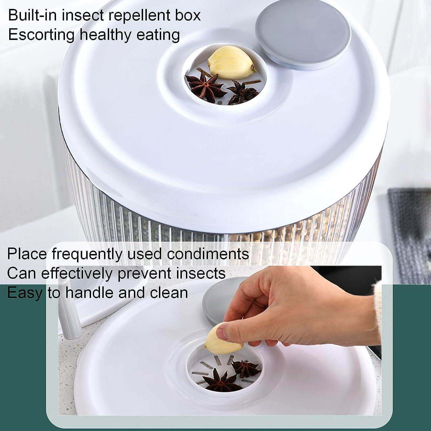 Kitchen multipurpose container, Multi Compartment Grain Storage Box Sealed, 360° Rotating Dry Food Dispenser - enyaa