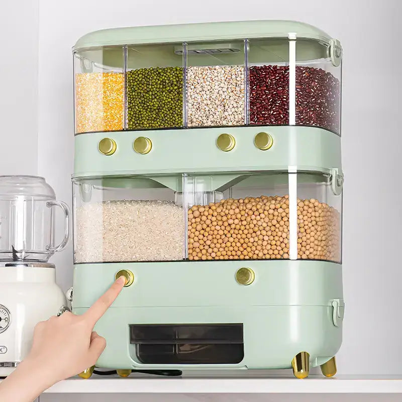 Rice and Grain Storage Container, 6-Grid Cereal Food Dispenser - enyaa