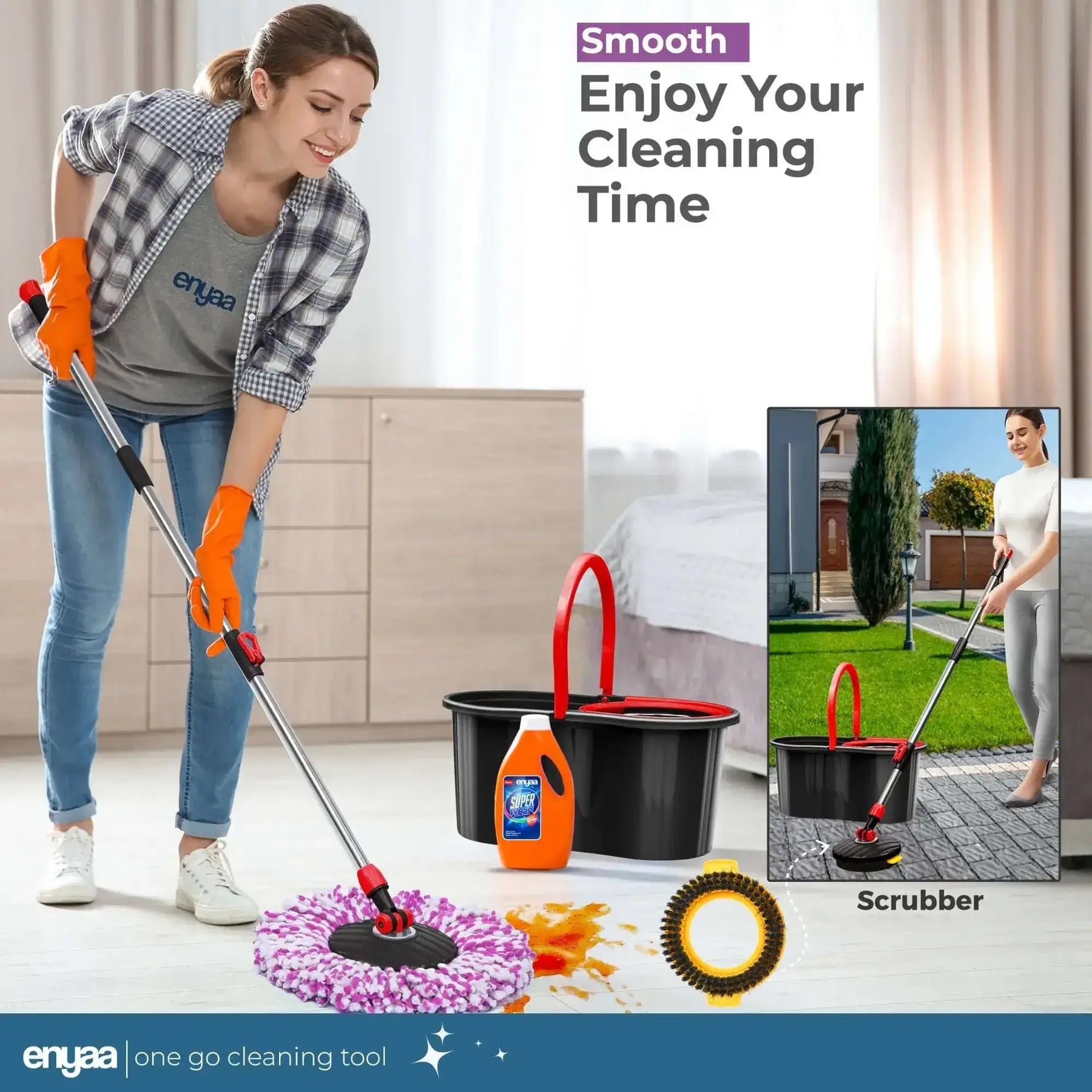 ENYAA Magic Spin Mop and Bucket Set - Black | Home Cleaning Product - ENYAA