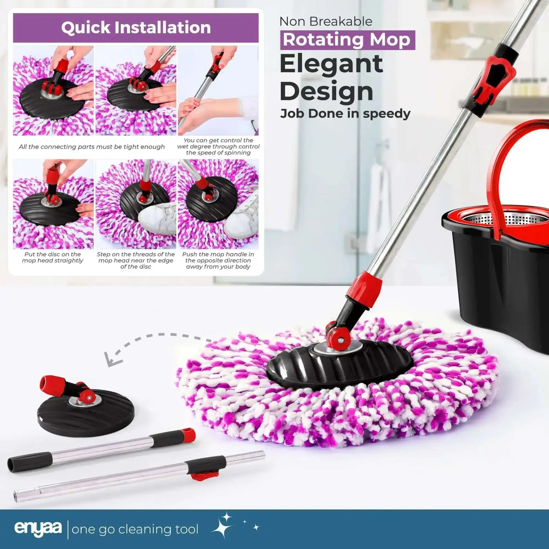 ENYAA Magic Spin Mop and Bucket Set - Black | Home Cleaning Product - ENYAA