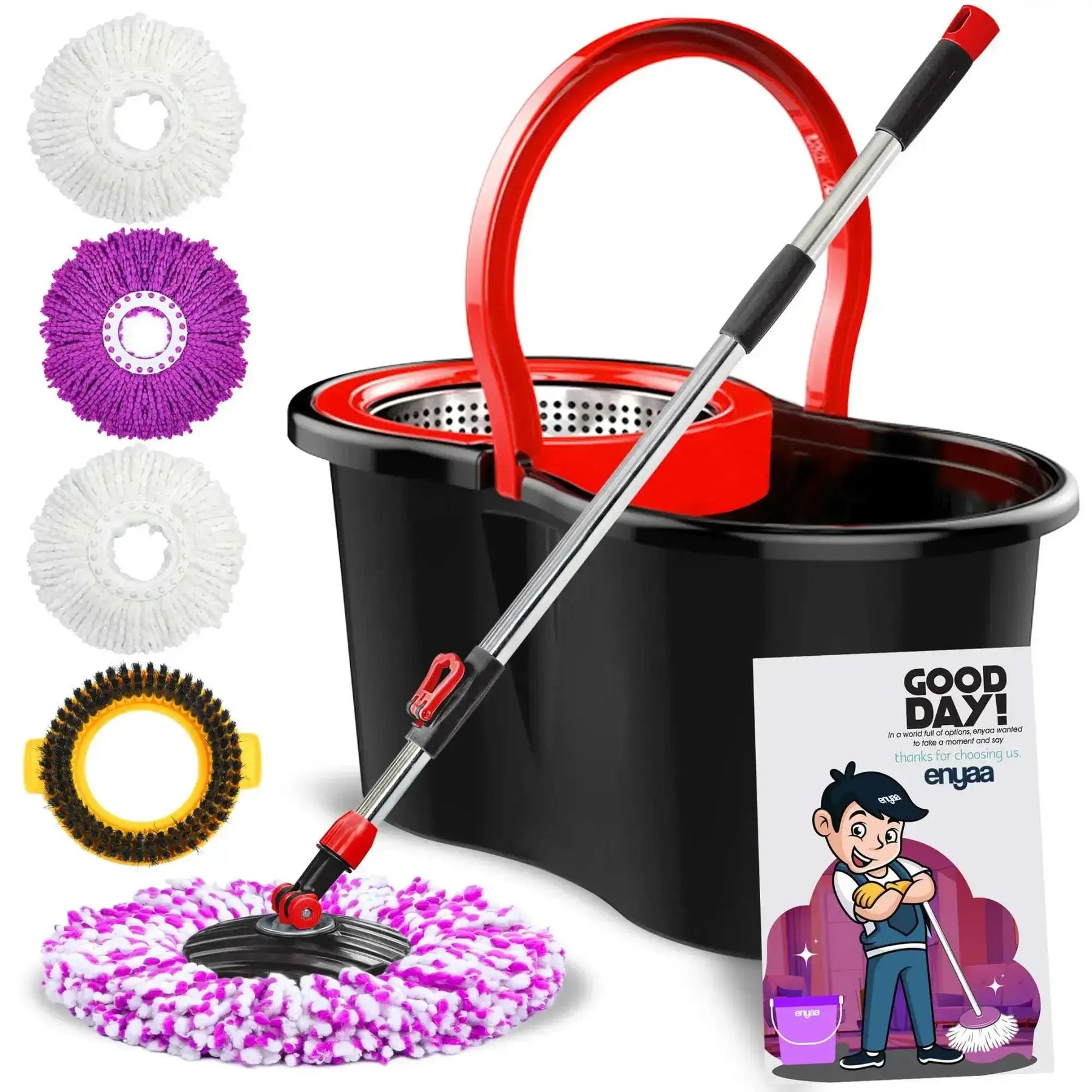 ENYAA Magic Spin Mop and Bucket Set - Black | Home Cleaning Product - ENYAA