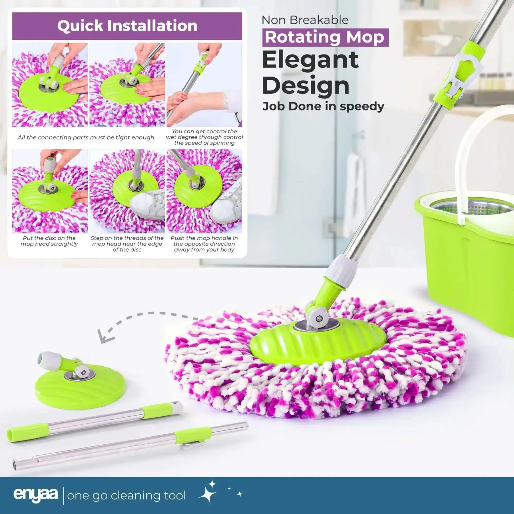 ENYAA Magic Spin Mop and Bucket Set - Green | Home Cleaning Product - ENYAA