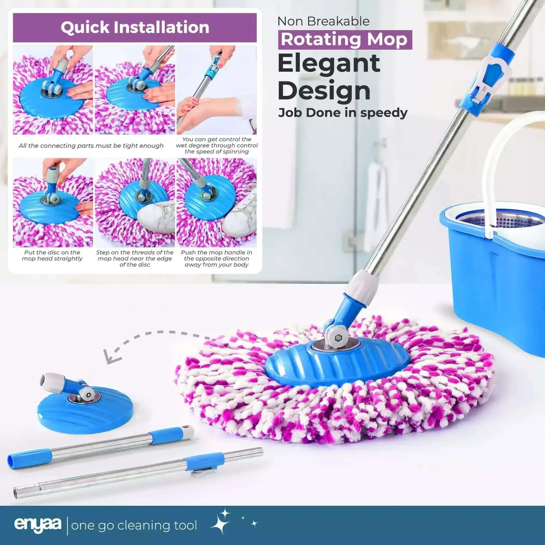 ENYAA Magic Spin Mop and Bucket Set - Blue | Home Cleaning Product - ENYAA