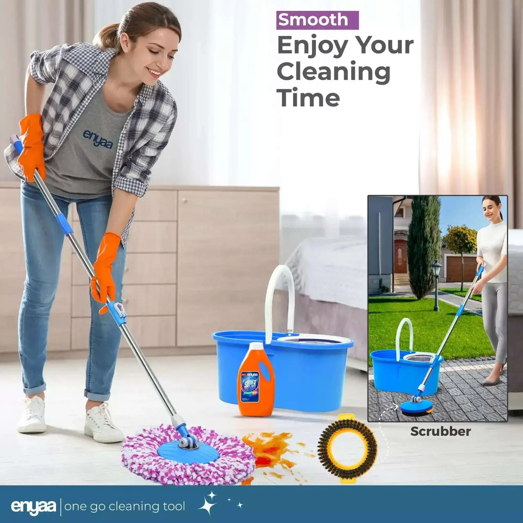 ENYAA Magic Spin Mop and Bucket Set - Blue | Home Cleaning Product - ENYAA