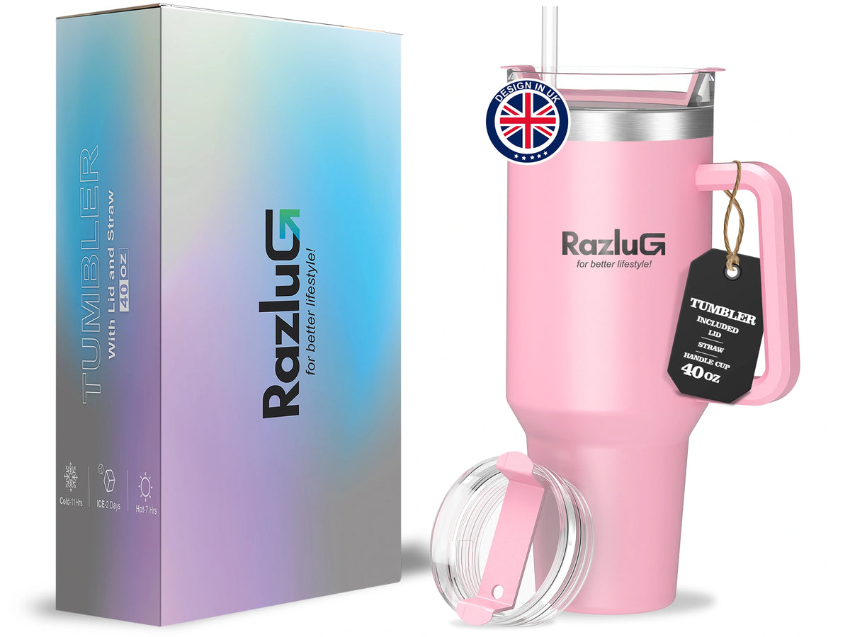 Razlug 40oz Tumbler Insulated Travel Cup with Straw & Lid Pink Classic - ENYAA