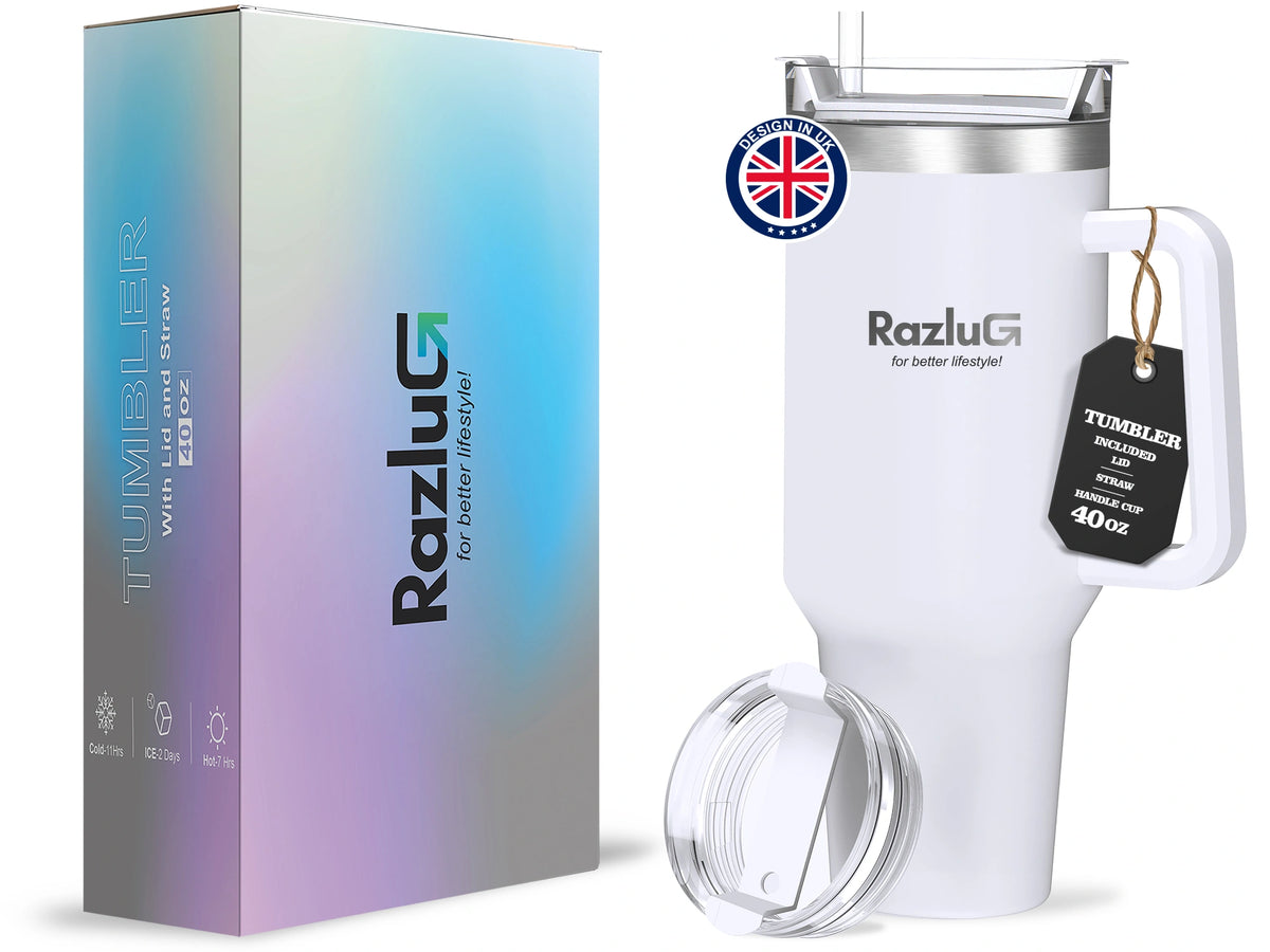 Razlug 40oz Tumbler Insulated Travel Cup with Straw Lid white Classic - ENYAA