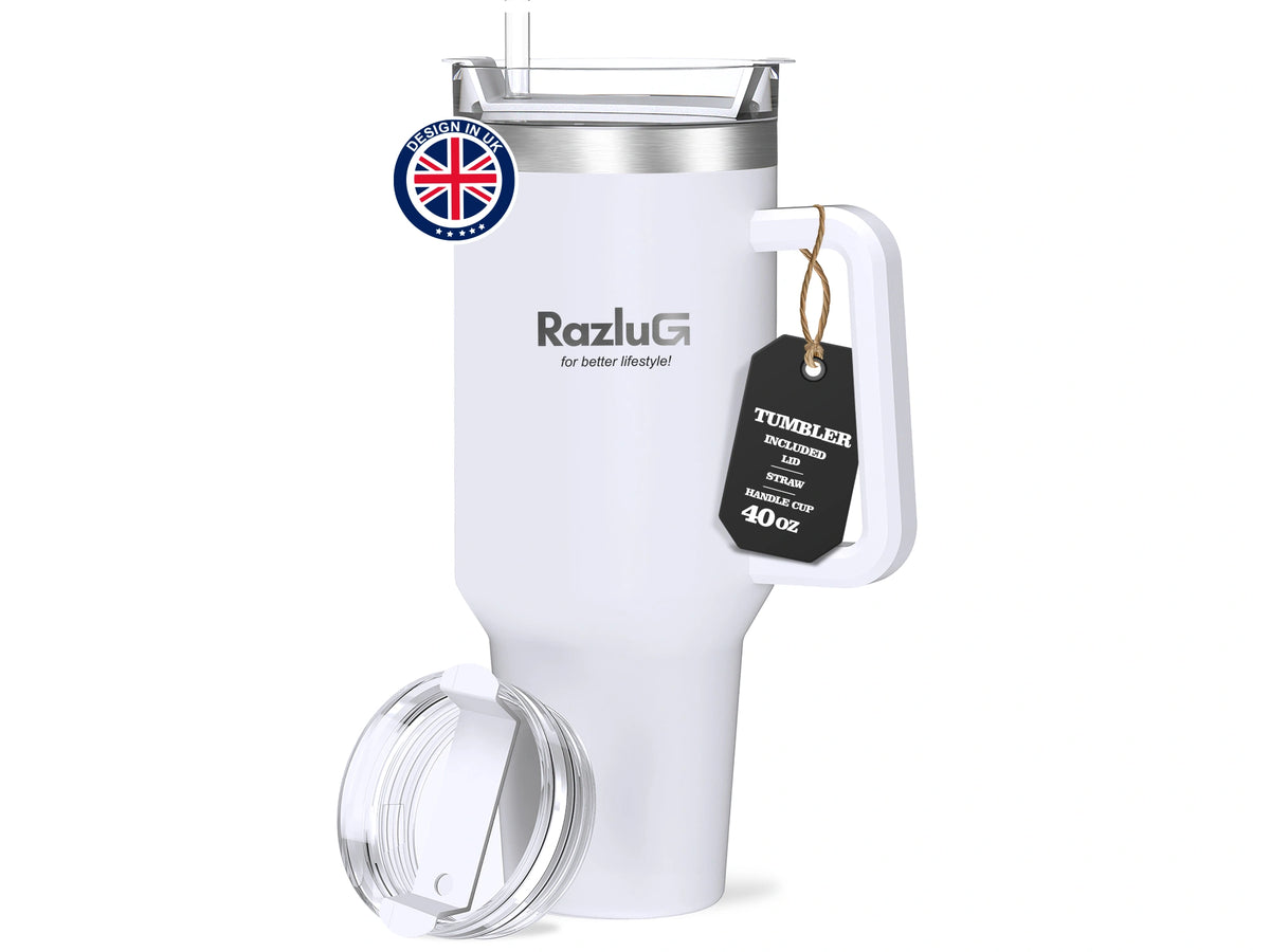 Razlug 40oz Tumbler Insulated Travel Cup with Straw Lid white Classic - ENYAA