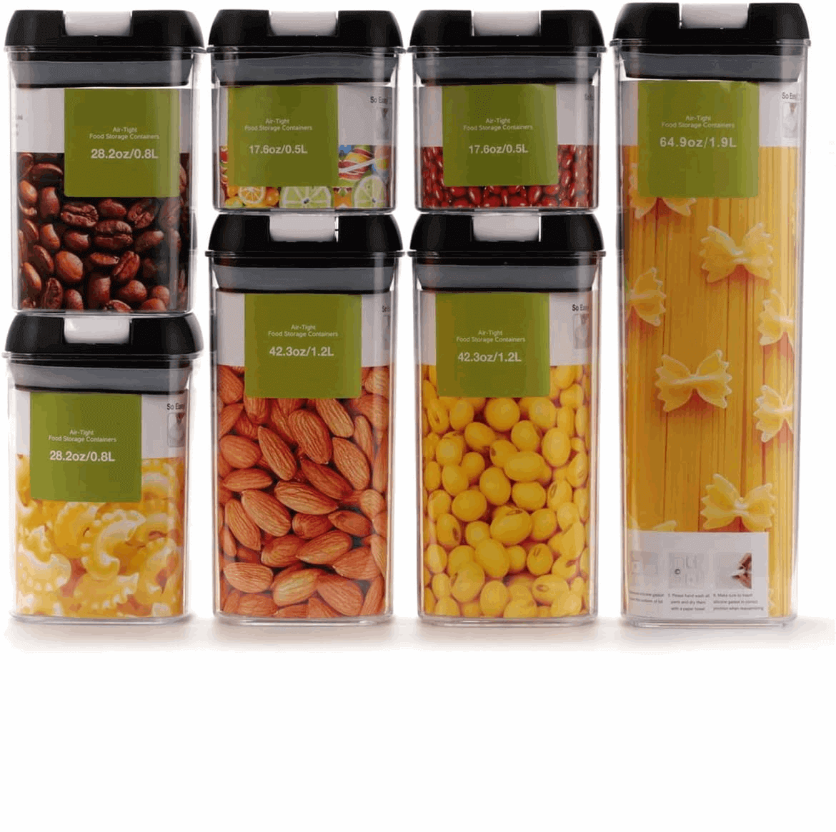 Set of 7 Airtight Food Storage Containers & Kitchen Storage Containers, BPA-Free Plastic Containers for Dry Food - enyaa