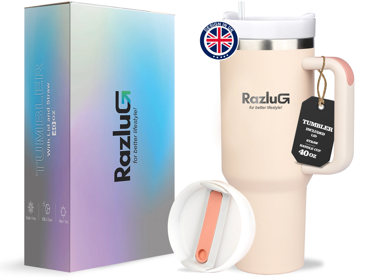 Razlug 40oz Tumbler Insulated Travel Cup with Straw Lid Beige Modern - ENYAA