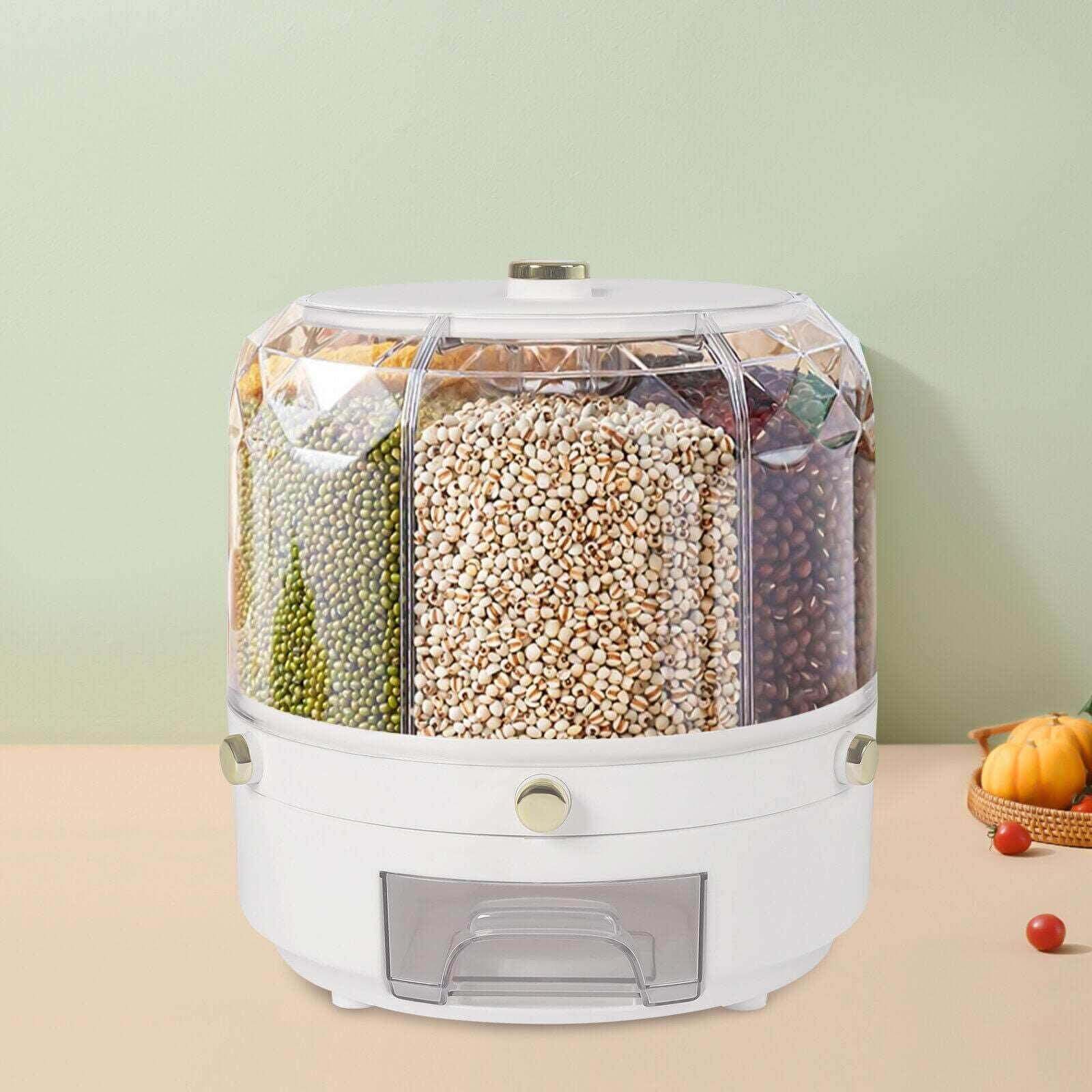 Grain Dispenser, Grain and Rise Storage Container Kitchen, 360° Rotating Rice and Grain Dispenser - enyaa